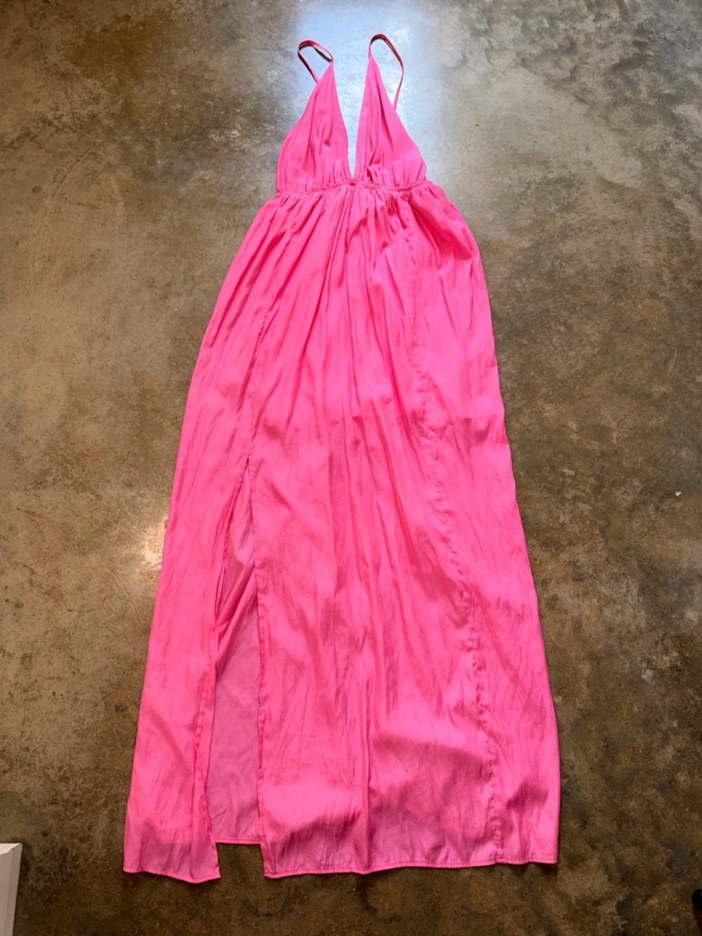 Lioness Hot Pink Maxi Dress Size 10 Plunge Neck Slit Vacation Dress - Picture 1 of 12